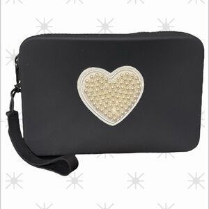 Elegant Black Silicone Heart Pouch/Wristlet